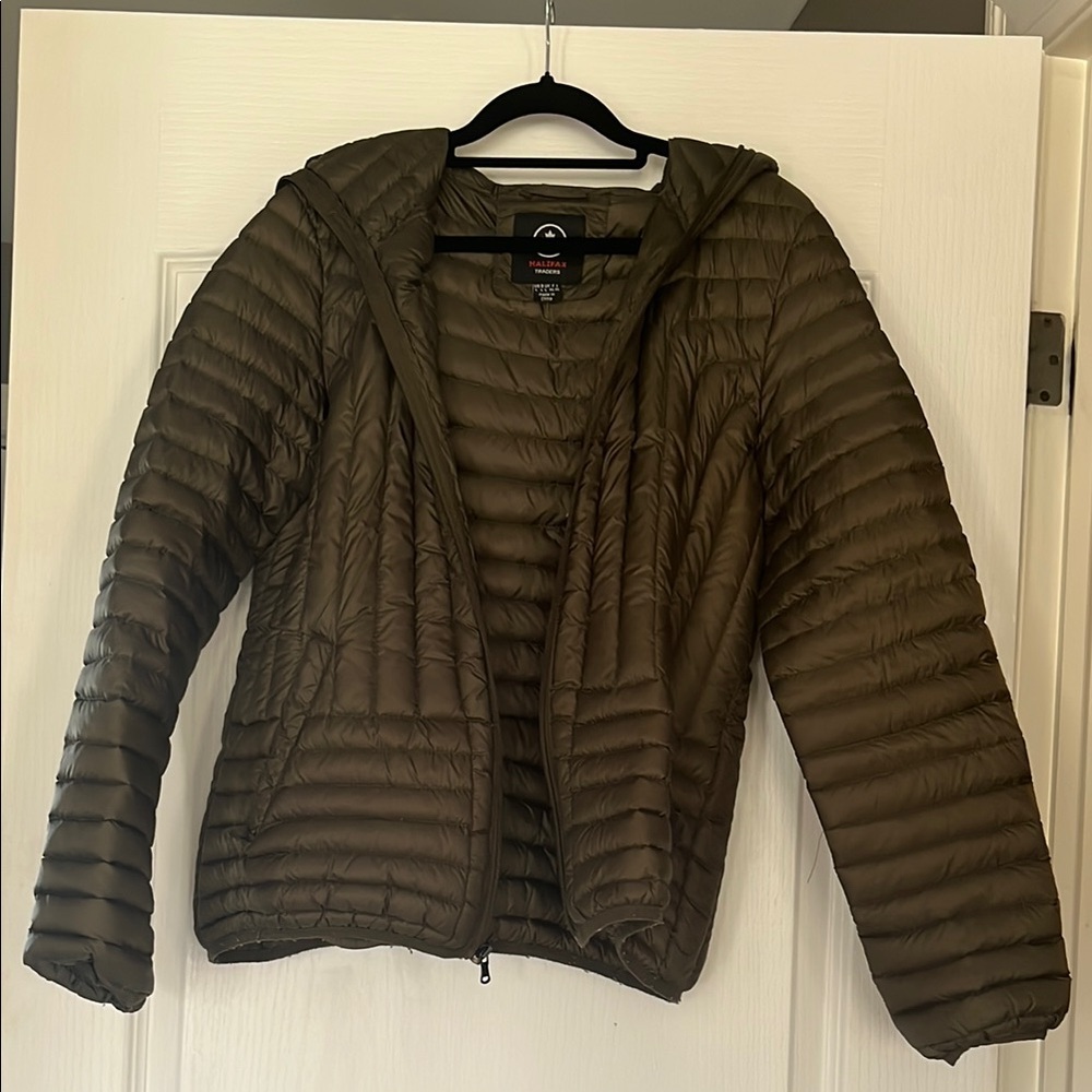 Olive Green Quilted Puffer Jacket with Stand-Up Collar